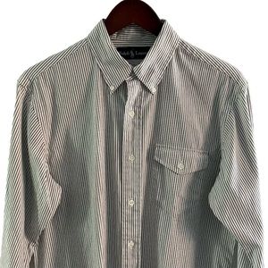 RALPH LAUREN 100% Cotton Men's Black/White Striped Shirt, Size M